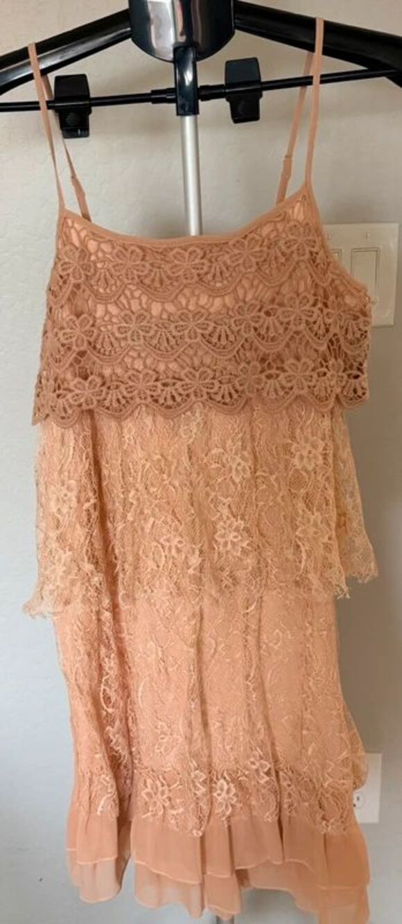 a'reve Size L Blush Lace Crochet Layered Boho Dress Adjustable Straps